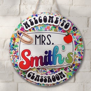 Personalized Teacher Door Sign, Multi-layer Glitter Composition Teacher Sign, Colored Composition Teacher Door Hanger, Back to School
