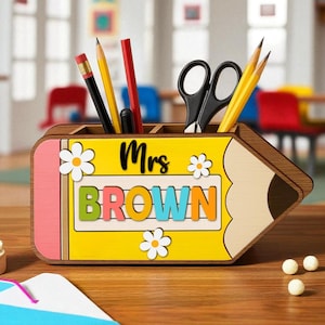 Personalized Teacher Desk Accessory – Hand Painted Pen & Pencil Holder, Gift for Teacher Week, Back to School or End of Year