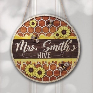 Personalized Teacher Name Sign, Multi-layer Bee Hive Teacher Sign, Bee Hive Classroom Decor, Teacher Name Door Hanger, Back to School Gift