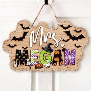 Custom 3D Teacher Door Sign, Personalized Name Halloween Teacher Sign, Halloween Decor, Teacher Door Hanger, Teacher Back to School Sign