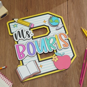 Personalized Teacher Door Sign, Personalised Pencil Name Sign, Classroom 3D Wood Art, Teacher Door Hanger, Back to School Sign