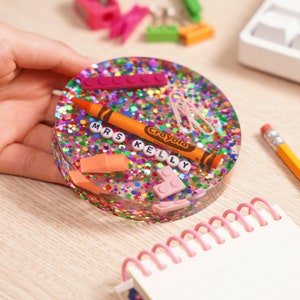 Teacher Appreciation Coasters, Glitter Coasters with Name, Back to School Gifts, Teacher Paper Weight Drink Coaster, Composition Notebook