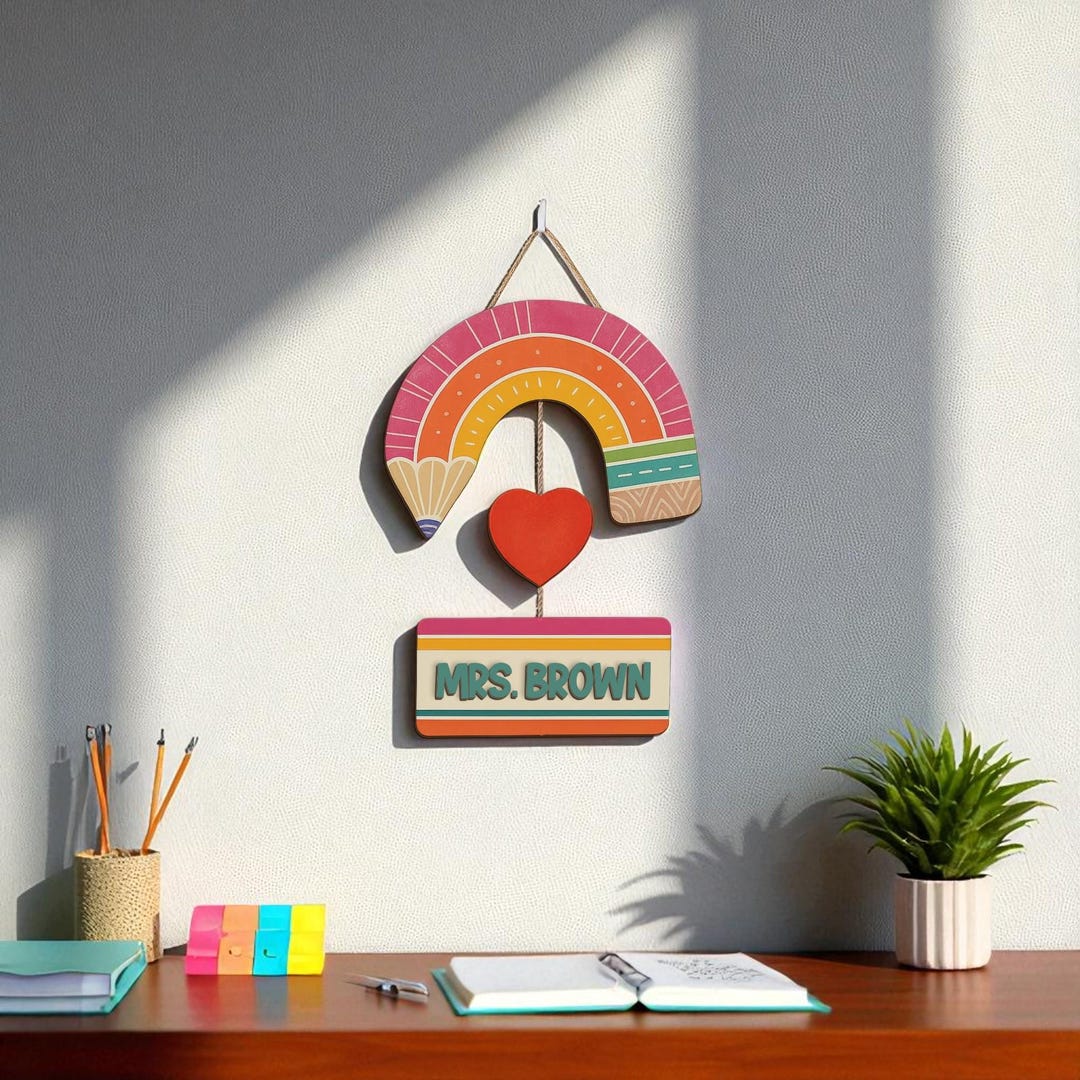 Personalized Rainbow Teacher Door Sign – Hanging Classroom Name Sign ...