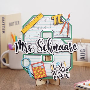 Letrero 3D personalizado para puerta de profesor, letrero con nombre de profesor para aula, letrero de madera 3D, arte de madera 3D para aula, colgador de puerta para profesor, letrero con nombre y letra