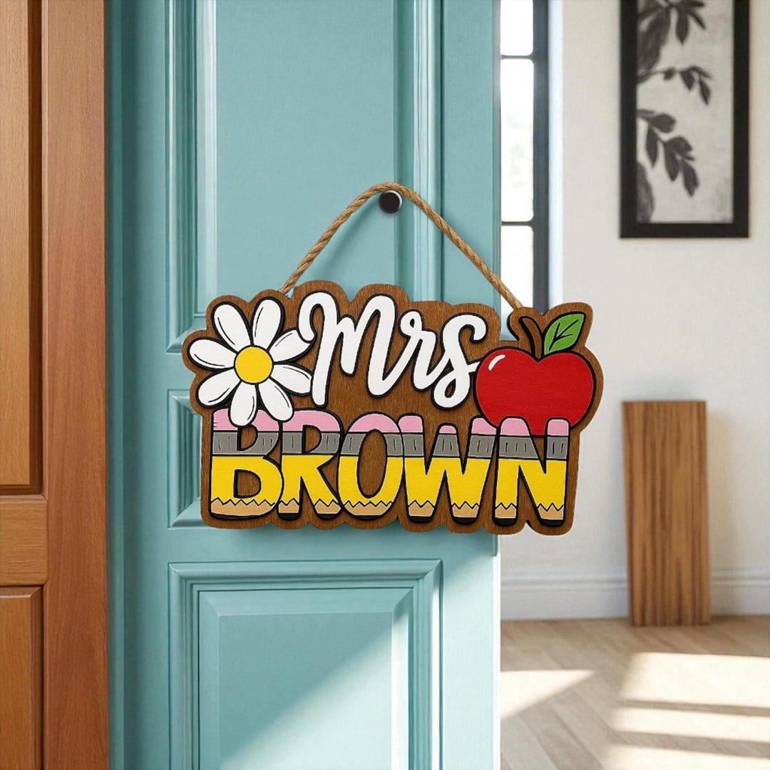 Personalized 3D Wooden Teacher Name Sign – Custom Classroom Door Hanger ...