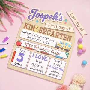 Personalized First & Last day of School Sign - Wooden Reusable School Sign, Kindergarten Custom Name School Sign Back to School Sign