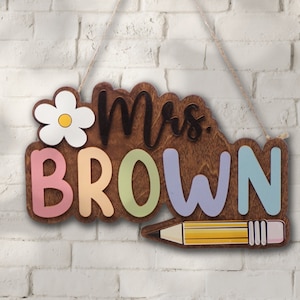 Custom 3D Teacher Door Sign, Personalised Name With Pencil Teacher Sign ...