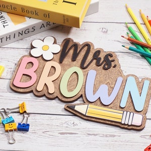Custom Name Teacher Door Sign, Personalized Pencil Teacher Sign, Classroom Decor Teacher Door Hanger, Teacher Back to School Wooden Sign