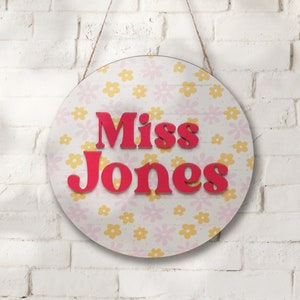Personalized Teacher Name Sign, 2-layer Wooden Door Sign, Custom 3D Name Sign, Classroom Decor, Teacher Door Hanger, Back to School Sign