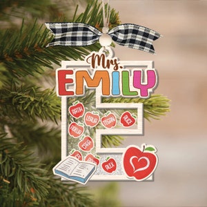 Adorno navideño personalizado para maestros, regalo de agradecimiento para maestros en 4D, adorno con letras y nombre.