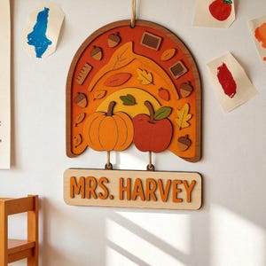 Back to School Teacher Door Sign – Personalized Autumn Classroom Decor – Custom Teacher Name Sign, Teacher Appreciation Gift