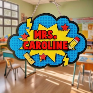 Personalized Comic Theme 3D Teacher Door Sign – Custom Gift for Back to School & Teacher Appreciation, Male Teacher Gift