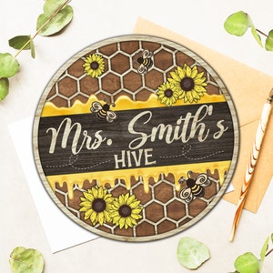 Custom 3D Teacher Door Sign, Personalized Bee Hive Sign, Classroom Decor, Bee Hive Teacher Door Hanger, Teacher Back to School Sign