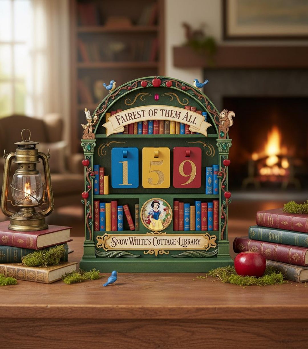 Bookworm Window Display Snow White Book Tracker for Reading Goals Cottage Library Decor Fairy ...