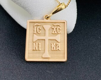 14k Solid Gold Necklace, IC XC NIKA, Religious Necklace for Men and Women, Gold Locket, 14k Gold Charm