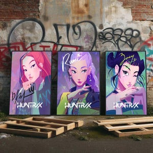K-POP Demon Hunters Poster, Premium Canvas Poster, HUNTRIX - Zoey, Rumi, Mira Poster, Fans Collectibles, Popular Movie Poster for Gift