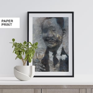 Black And White Abstract Man Portrait, Weird Black White Art, Contemporary Man Portrait, Weird Wall Decor, Gold Details, Mens Wall Art