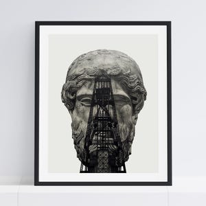 Antique wall art, Stoic, Brutalism, Marcus Aurelius, Seneca, Aristotle, Philosophy poster, Masculine wall art, Industrial design, Oil rig