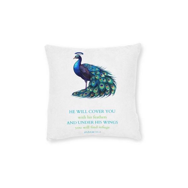 Bible Square Pillow He Will Cover You With His Feathers Psalm 91:4