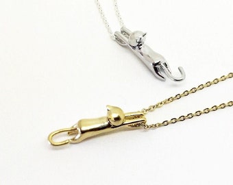Hanging Cat Necklace - gold or silver