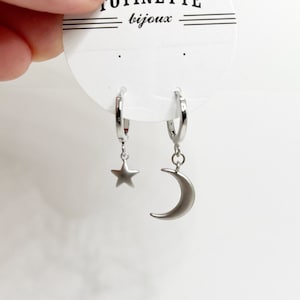 Moon + Star Huggie Hoops - Gold or Silver - Tiny hoop earrings