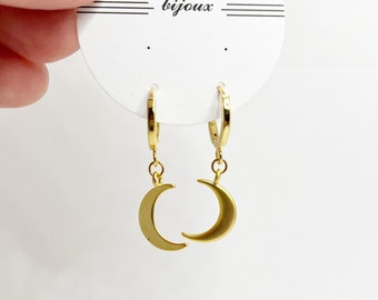Crescent Moon Huggie Hoops - Gold or Silver - Tiny hoop earrings