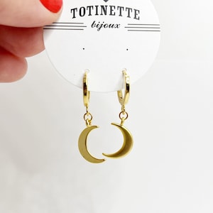 Crescent Moon Huggie Hoops - Gold or Silver - Tiny hoop earrings