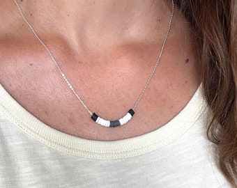 Beaded Necklace - Black, White and Gray - 14k gold fill or sterling silver chain
