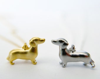Little Dachshund Necklace - gold or silver - dainty layering necklace
