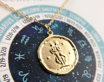 Gemini - Gold or Silver Zodiac Sign Necklace - Astrological Pendant