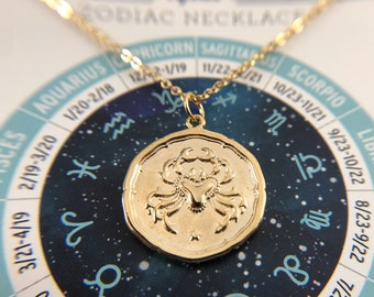 Cancer - Gold or Silver Zodiac Sign Necklace - Astrological Pendant