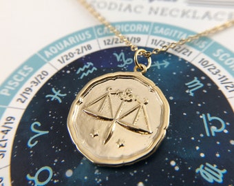 Libra - Gold or Silver Zodiac Sign Necklace - Astrological Pendant