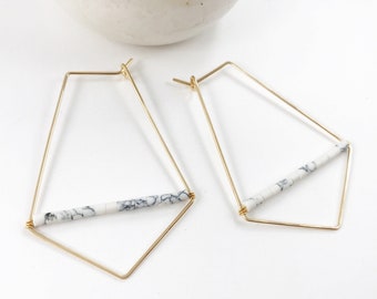 Hammered Diamond Hoop earrings with Howlite