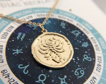 Scorpio - Gold or Silver Zodiac Sign Necklace - Astrological Pendant