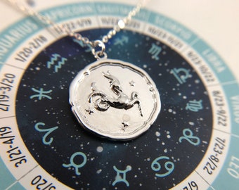 Capricorn - Gold or Silver Zodiac Sign Necklace - Astrological Pendant