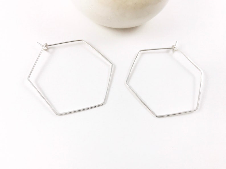 Hexagon geometric hoops 14k gold fill, rose gold fill, sterling silver or copper image 3