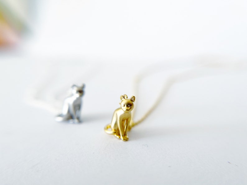 Sitting Cat Necklace gold or silver dainty layering necklace image 7