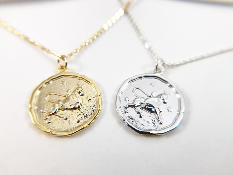 Taurus Gold or Silver Zodiac Sign Necklace Astrological Pendant image 4