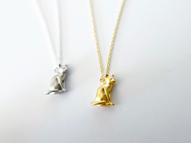 Sitting Cat Necklace gold or silver dainty layering necklace image 6