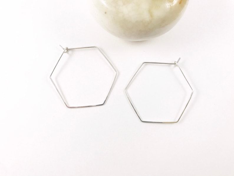 Hexagon geometric hoops 14k gold fill, rose gold fill, sterling silver or copper image 1