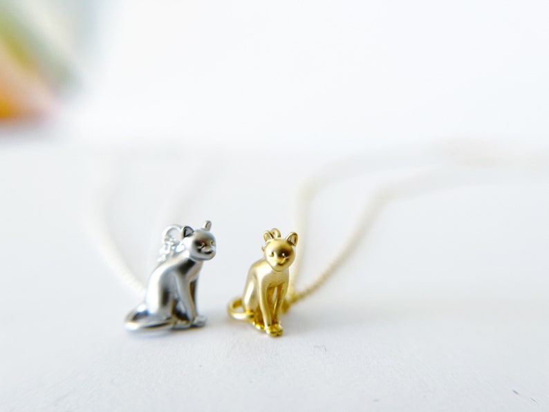 Sitting Cat Necklace gold or silver dainty layering necklace image 1