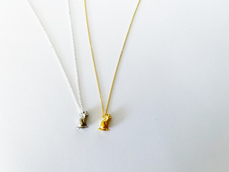 Sitting Cat Necklace gold or silver dainty layering necklace image 5