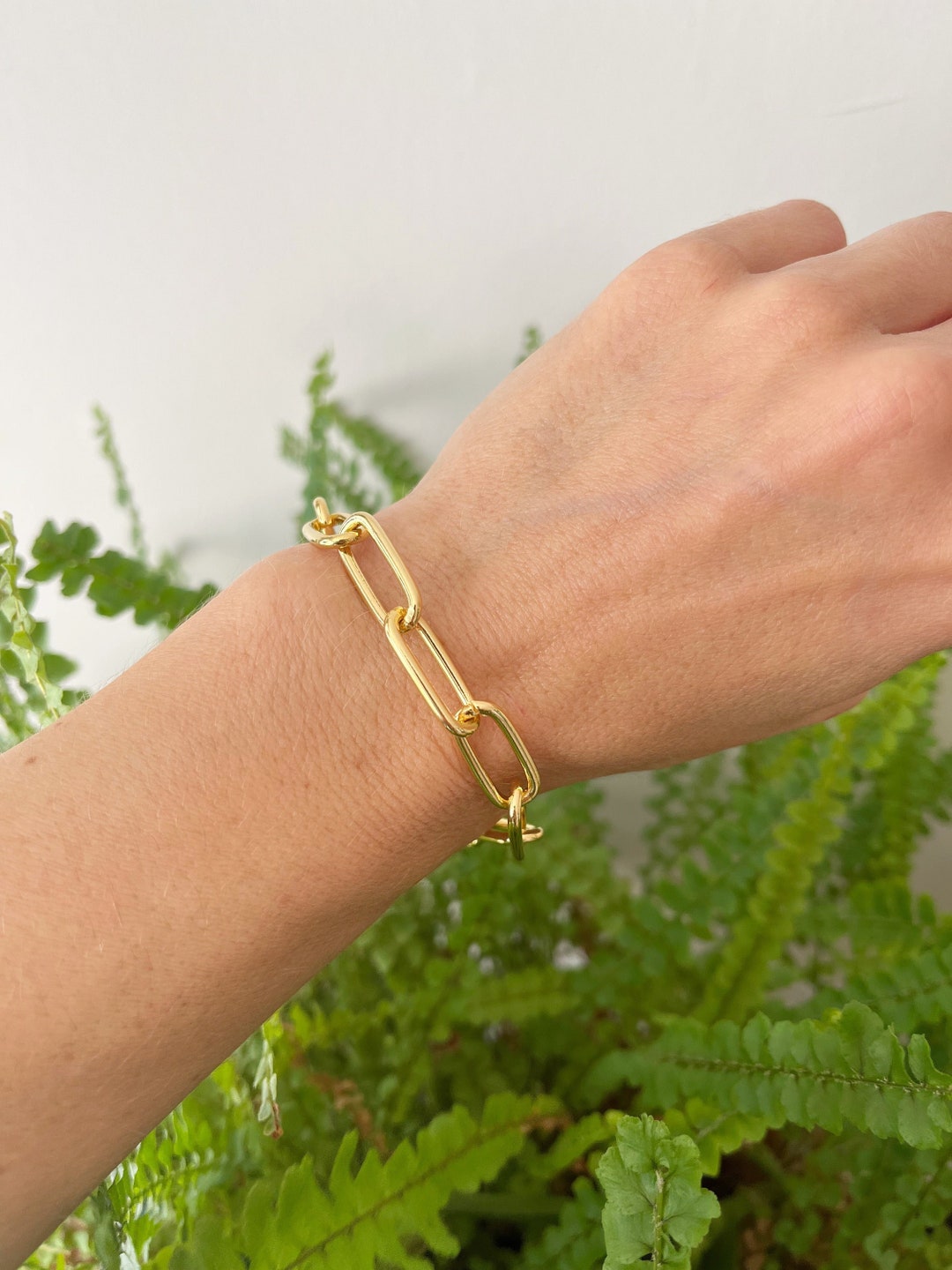 Thick Paperclip Chain Bracelet Gold Layering Bracelet Minimal Jewelry
