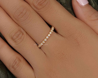 Yellow Gold Lab Grown Diamond Eternity Band-1.0 TCW Full Eternity Ring-2MM Wedding Band-Round CVD Diamond Band-floating bubble band