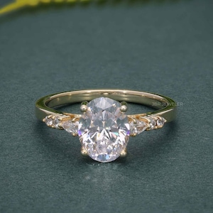 1.5CT Oval Diamond Engagement Ring in 14K Solid Gold, Certified Lab Grown Diamond Ring, Vintage Oval Wedding Ring for Women,Handmade Jewelry