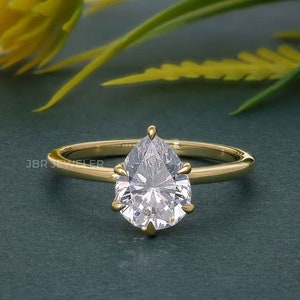 Solitaire Lab Diamond Engagement Ring, Pear Cut F-VS1 Lab Grown Diamond, 10K Yellow Gold Bridal Ring Wedding Gift for Her, Minimalist Ring