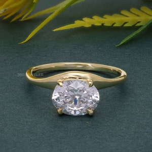 East West Oval Cut Engagement Ring, Lab Grown Diamond Ring, Certified 1 to 2 Ct Oval Lab Diamond Ring, Horizontal Oval Wedding Ring For Her