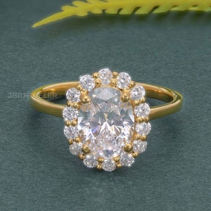 Anello di fidanzamento con taglio ovale Sunburst, diamanti certificati di laboratorio, anello di nozze con diamante ovale Halo, regali di anniversario, anello per proposta di matrimonio per lei