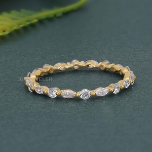 Lab Grown Marquise and Round Diamond Wedding Band, 14K Eternity Band, Alternative Stackable Ring, Lab Diamond Band, Bridal Anniversary Band