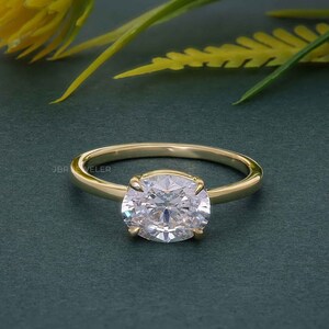 Oval Lab Diamond Engagement Ring, East to West Oval Lab Grown Diamond Ring, Dainty Solitaire Wedding Ring, Gift for Women, 14k Yellow Gold